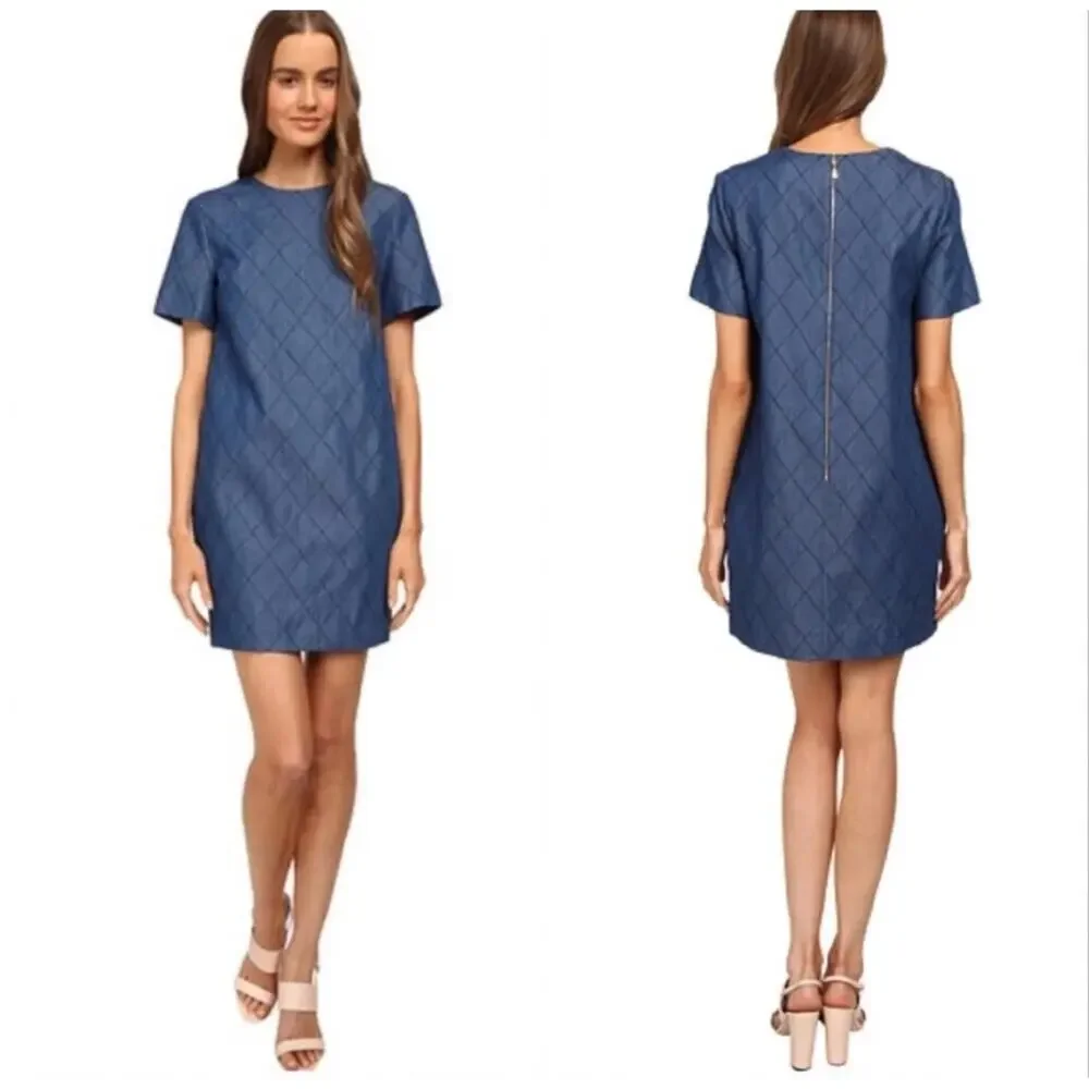 Kate Spade New York Denim Diamond Quilted Short Sleeve Shift Dress Size 6 Womens